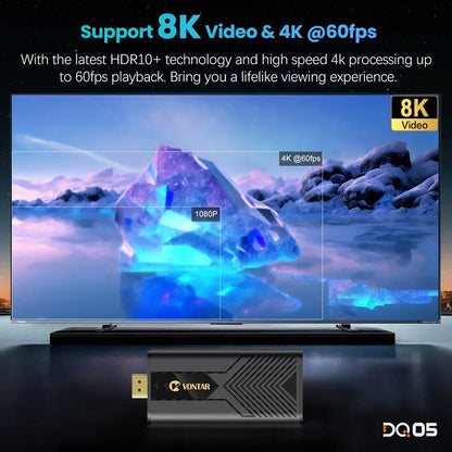 VONTAR DQ05 4G 32G TV Stick Android13 ATV UI Rockchip RK3528 Quad Core 64bit Cortex A53 Support 8K Video 4K 60fps Wifi6 BT5.0