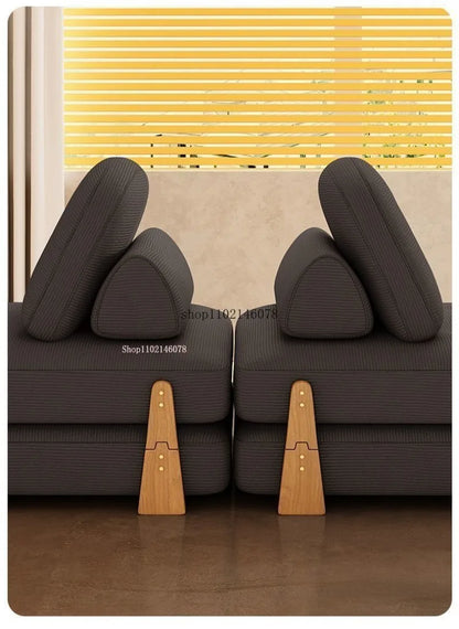 Canapé-lit convertible Nordic Home Lazy Sofa pour petits appartements, canapé en tissu, canapé-lit modulable crème, style tatami.