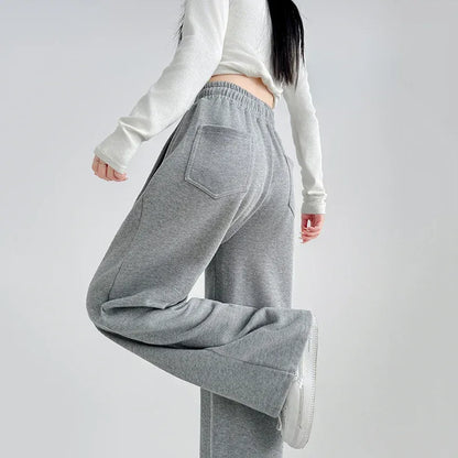 Black Gray High Waist Sweatpants Women Spring Autumn Elastic Waisted Wide Leg Trousers Woman Comfort Straight Loose Sport Pants