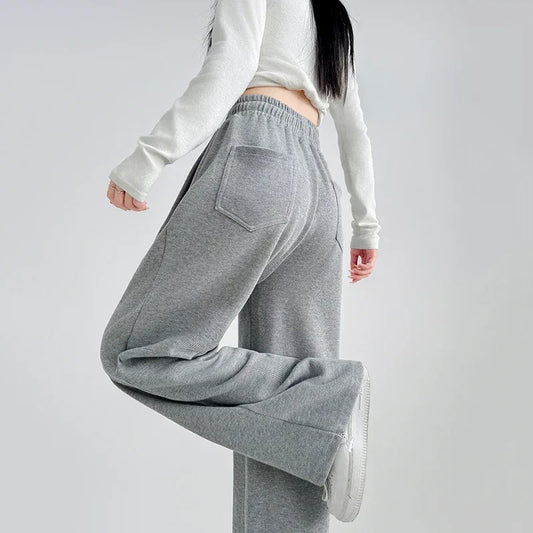 Black Gray High Waist Sweatpants Women Spring Autumn Elastic Waisted Wide Leg Trousers Woman Comfort Straight Loose Sport Pants