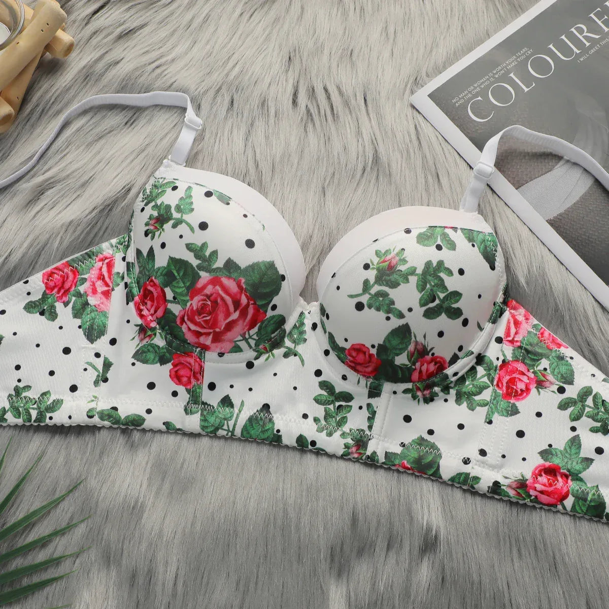 Viomisha Sexy Underwear for Women Push Up Bra with Steel Ring Floral Printed Brassiere 3/4 Cup Beautiful Female Lingerie