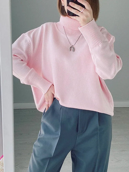 Winter Pink Turtleneck Sweaters Women Oversized Autumn Warm Women's Jumper Loose Basic White Turtleneck For Women Pullovers