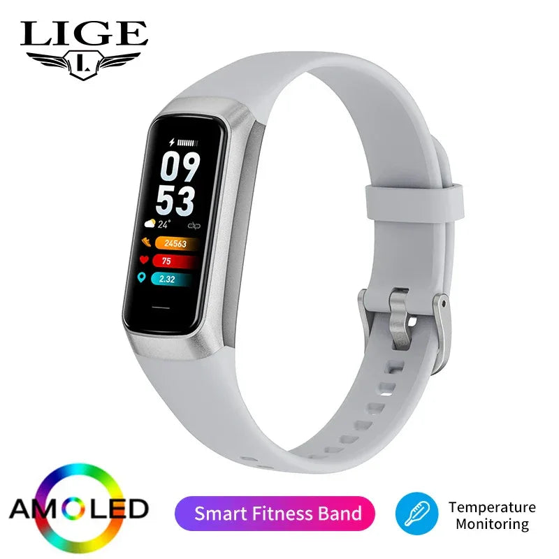 LIGE Amoled Smart Watch Men 2024 Smart Band Women Heart Rate Blood Smartwartch Waterproof Smart Bracelet Sport Fitness Tracker