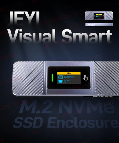 JEYI Visual Smart M.2 NVMe NGFF SSD Enclosure, Supports 5s Write Protection, 3s Re-connect, USB 3.2 Gen2 10Gbps, UASP Trim