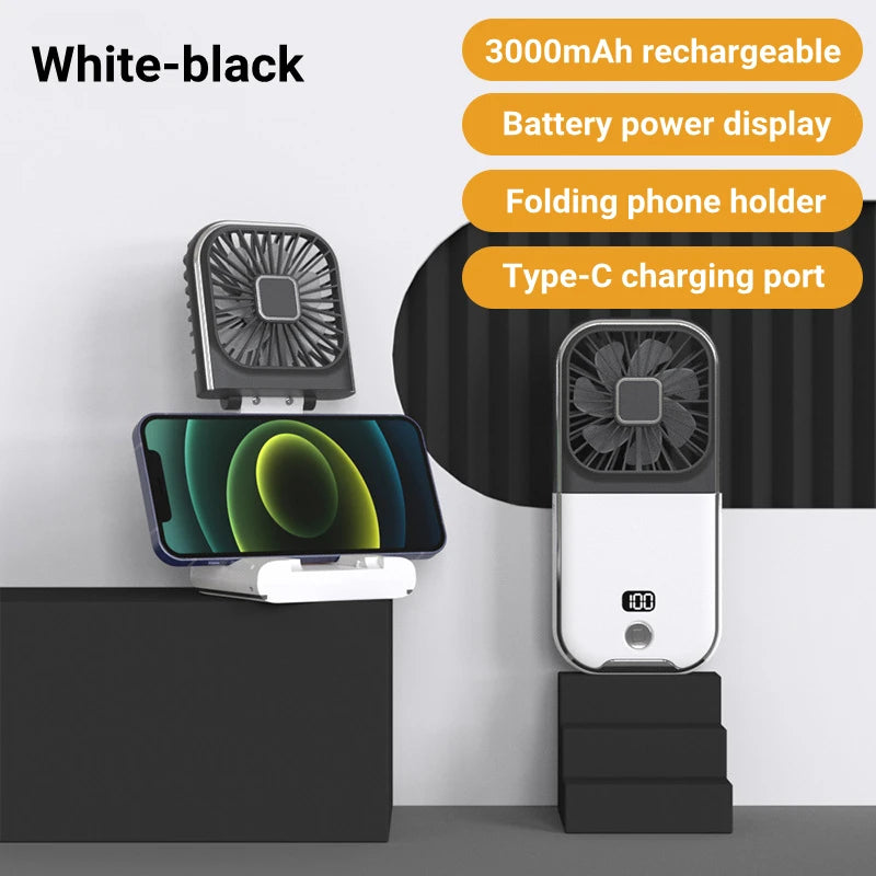 3000mAh Battery Handheld Outdoor Small Fan Portable Small Halterneck Adjustable Speeds Foldable USB Charging Cooling Artifact