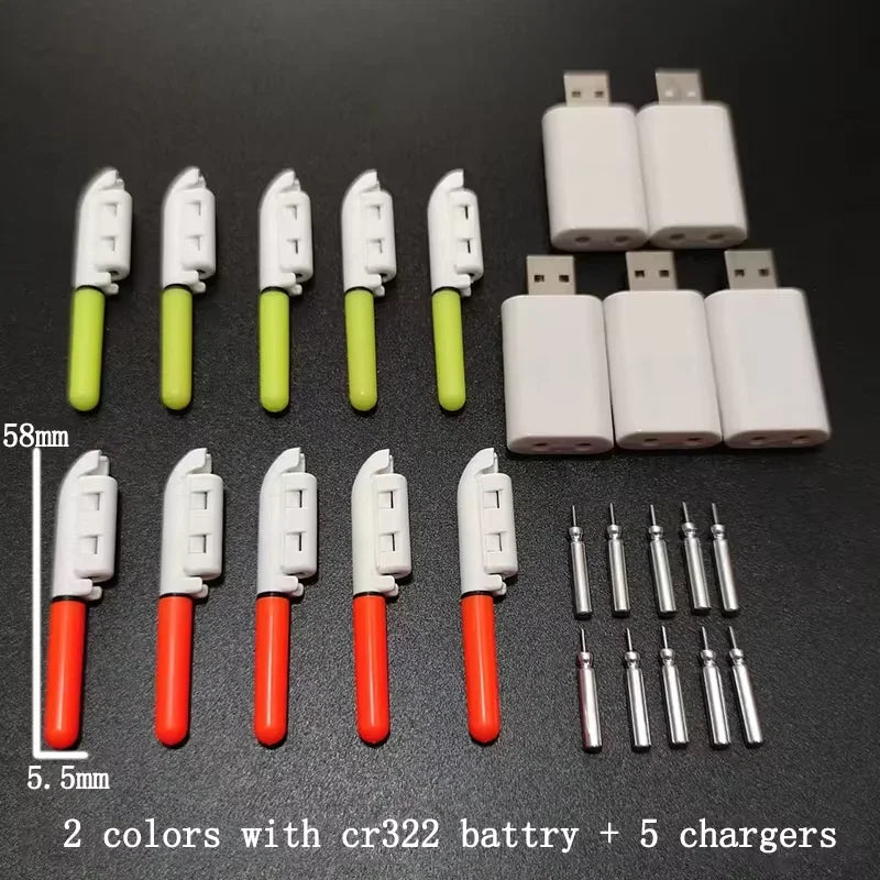 10 pcs/lot Electronic Light Stick With 10 Rechargeable Battery CR322 / CR425 Clip on Fishing Rod Glowing Lamp Night Fishing D001