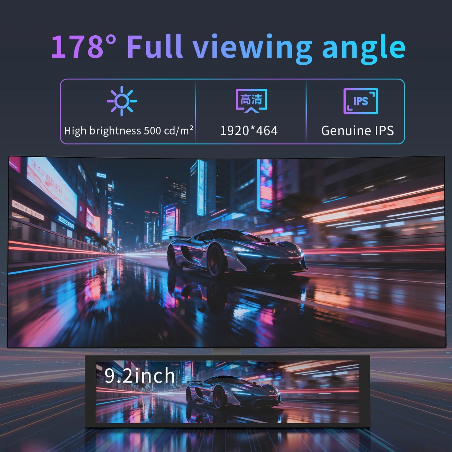 AJAZZ AKP02 9.2inch DIY IPS Secondary Screen 1920*464HD Wired USB Comprehensive Monitoring Multiple Custom Designs for Laptop PC