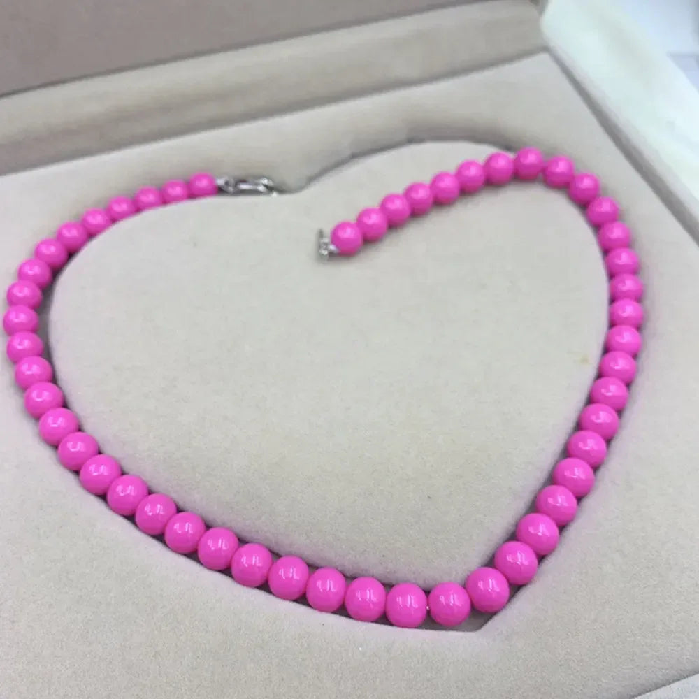 8/10mm Natural Rose Beads Seashell Pearl Necklace Women Charm Clavicular Chain Girls Christmas Gifts Jewelry Making Accessories