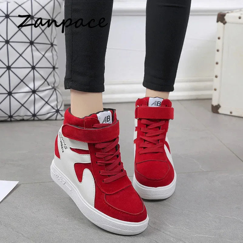 2020 Thick Platform Sneakers Casual Lace-Up Wedges High Heel Womens Shoes Outdoor Black Red Platform Vulcanize Shoes Women