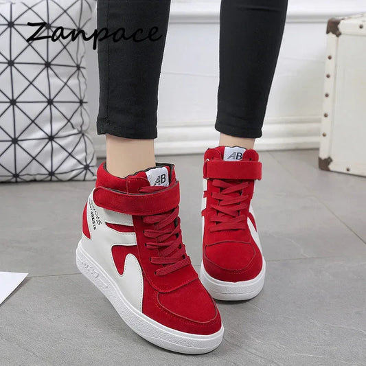 2020 Thick Platform Sneakers Casual Lace-Up Wedges High Heel Womens Shoes Outdoor Black Red Platform Vulcanize Shoes Women