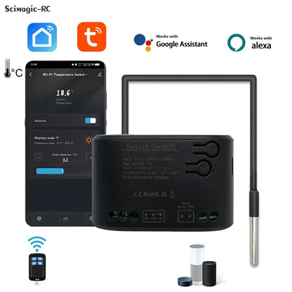 Dry Contact WIFI Tuya Smart Temperature Switch Controller Thermostat Sensor Passive Relay RF Receiver Work for Alexa Google Home