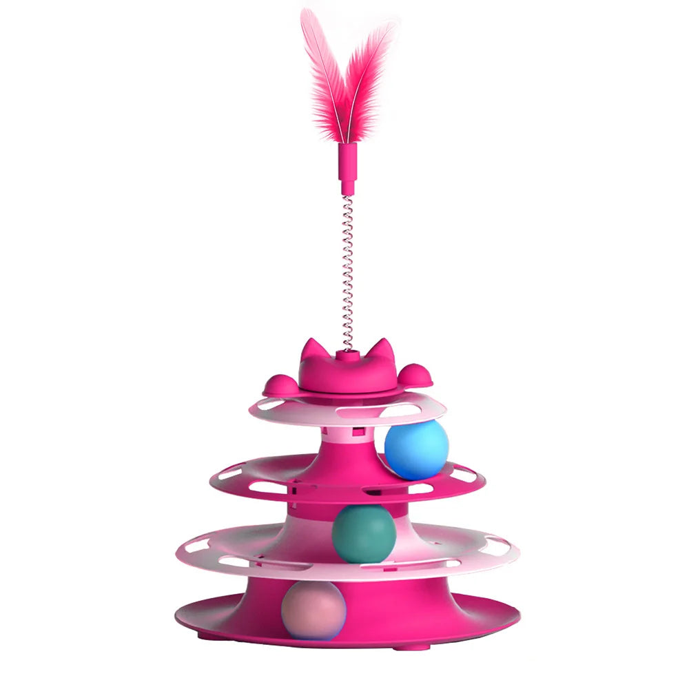 Cat Toys for Self-Entertainment: Interactive Turntable, Teaser Wand, Balls - Anti-Boredom for Kittens & Adult Cats,