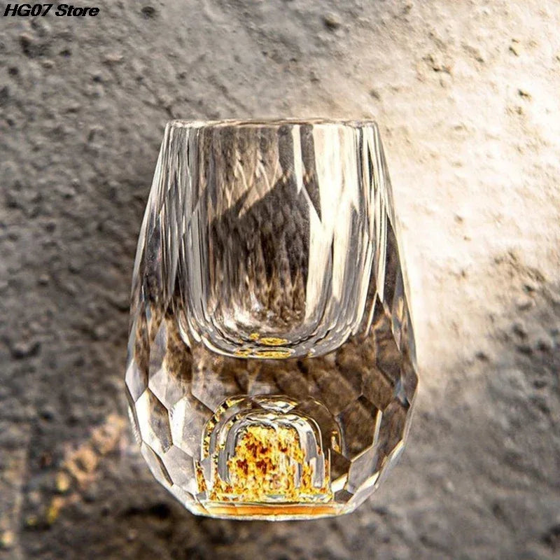 Luxury Crystal Glass Vodka Glass Sake Shochu Glass Bar Liqueur Double Bottom Gold Foil Glass Tea Cup High-end Gifts Hard Liquor