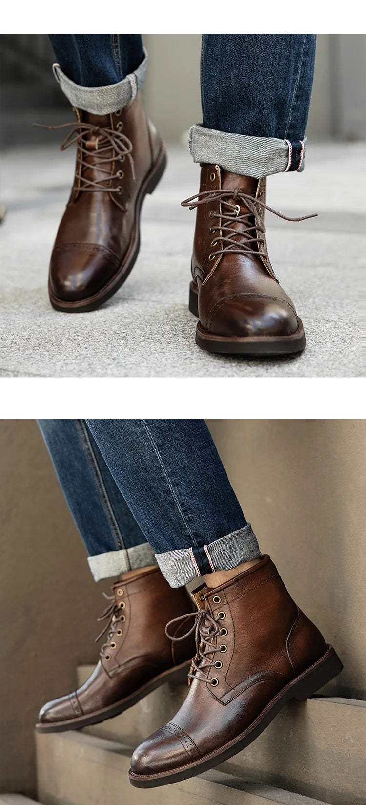 Men Boots 2025 American style Comfortable Fashion Leather Boots Lace up men's short boots motorcycle boots
