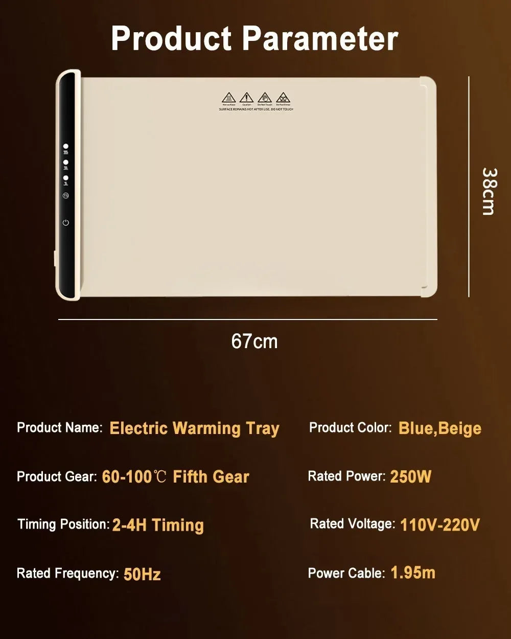 Electric Warming Tray Foldable Food Warmer Mat with 3 Tem Setting Fast Full Surface Heating Portable Electric Food Warming Tray