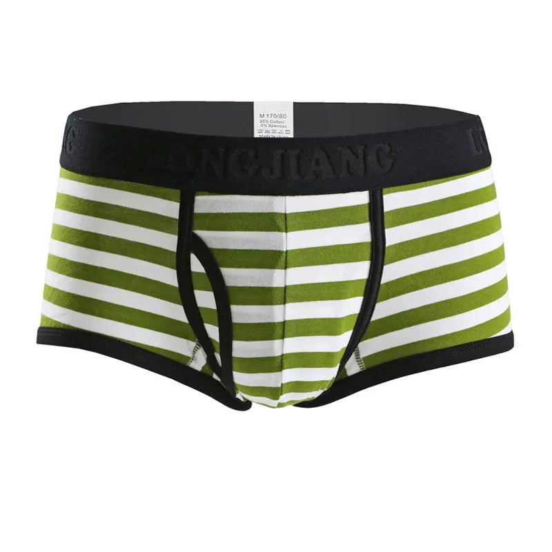 Cotton Men Boxers Men Soft Penis U-Pouch Underwear Underpants Shorts Breathable Striped Hot Male Underwear