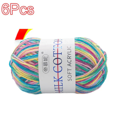 6Pcs Dyed Milk Sweet Soft Cotton Crochet Wool Yarn Thick Yarn Fiber Hand Knitting Wool Crochet Yarn Threads for DIY Sweater