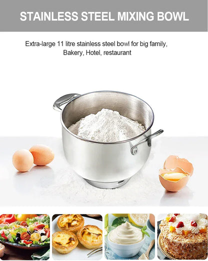 Kitchen 11 Liters Big Capacity Food Mixer 2000w Electric Food Stand Dough Mixer with Stainless Steel Bowl