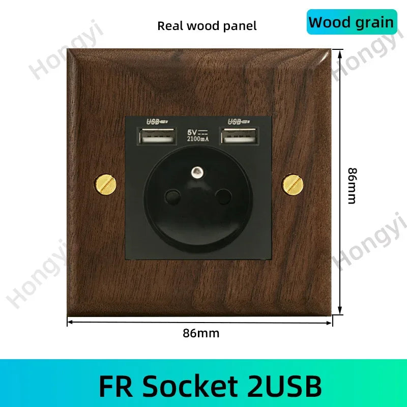 Black walnut retro European retro wall lamp switch socket, solid wood brass toggle switch board 1-4Gang 2Way antique home switch