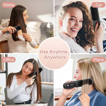 Rechargeable Hair Straightener Brush with 20s Fast Heating and 3 Temp Settings, Straightening Comb with Negative Ions for Women