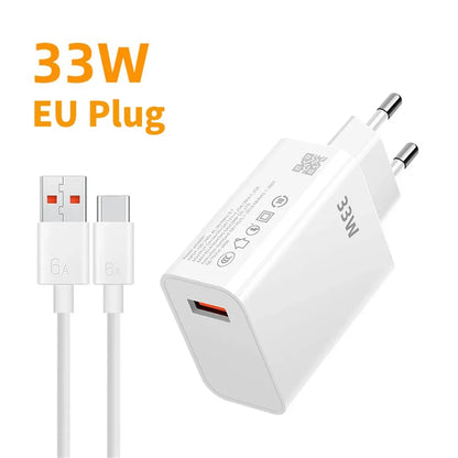 33W USB Charger Type C Fast Charging Charger 6A USB Cable Quick Phone Charger Adapter For Xiaomi mi14 13 12 Redmi iPhone Oneplus