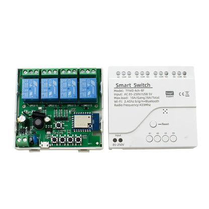 Tuya Smart Home 4CH Relay Module AC/DC 7-32V AC 220V 10A Wifi Switch 4 Channels RF433 Receiver Work With Vioce Alexa Google Home