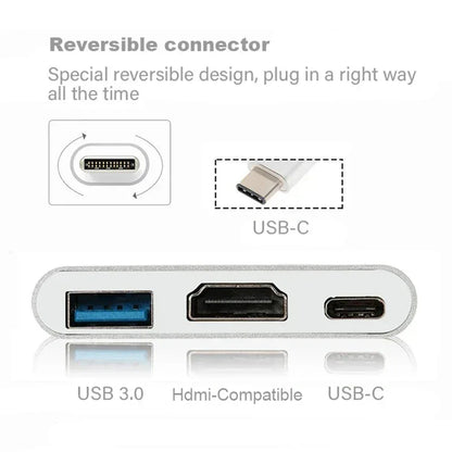USB Type C HUB Converter 3 IN 1 4K USB C To USB3.0 PD Fast Charging HDMI-compatible Splitter Smart type C Adapter For Macbook