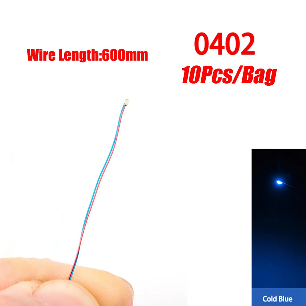 10pcs/Lot Micro Litz Wired Chip 60cm 3V Railway Model For Gundam Scenes 0402 SMD Lamp Wired Micro Led Pre-Soldered Lamp