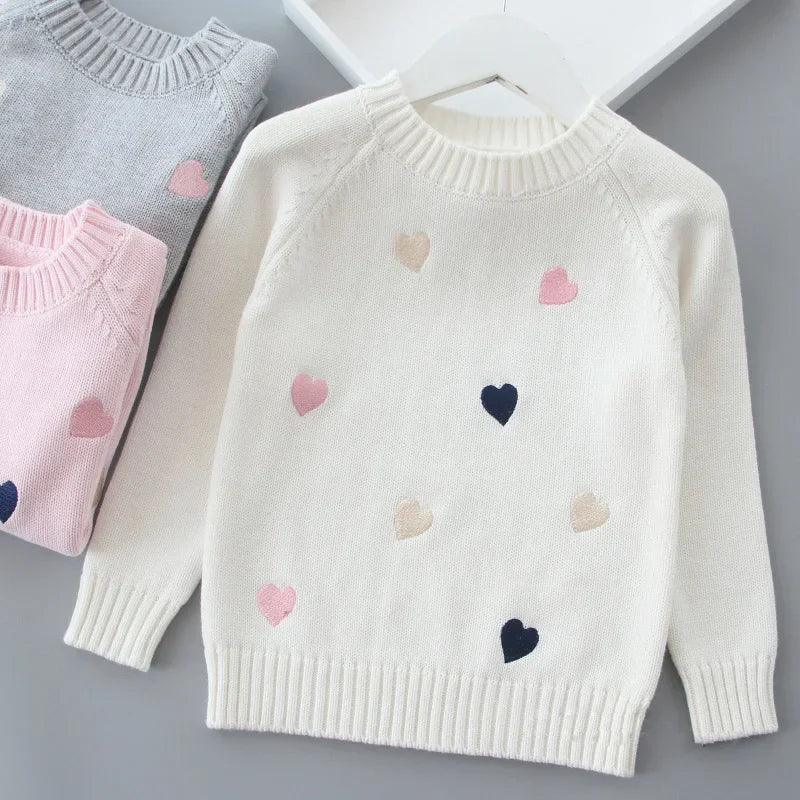 Autumn Winter Girls Sweater Cute Lover Pattern Knitted Pullover Thick Warm Fleece Sweater