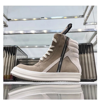 Ro Shoes Men Leather 2025 New Earthy Grey Cow Suede Lace Up Zipper Thick Sole Luxury Geo Women Street Hip-hop Casual Flat Boots