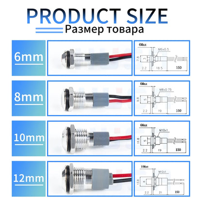 1pcs Alumina LED Warning Indicator Light Signal Lamp Pilot Wire 3-6 12-24 220V 6/8/10/12/16/19/22mm Power Waterproof IP65 Black
