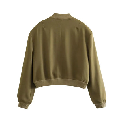 EDSA Woman Bomber Jacket White Autumn Winter Button Cropped Jackets for Women Fashion Long Sleeve Crop Outerwear