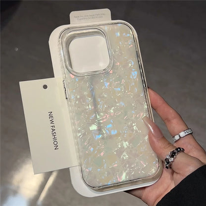Luxury Glitter Shell Pattern Laser Case For iPhone 16 Pro Max 15 14 Plus 13 12 11 Aurora IMD Shockproof Protection Hard Cover