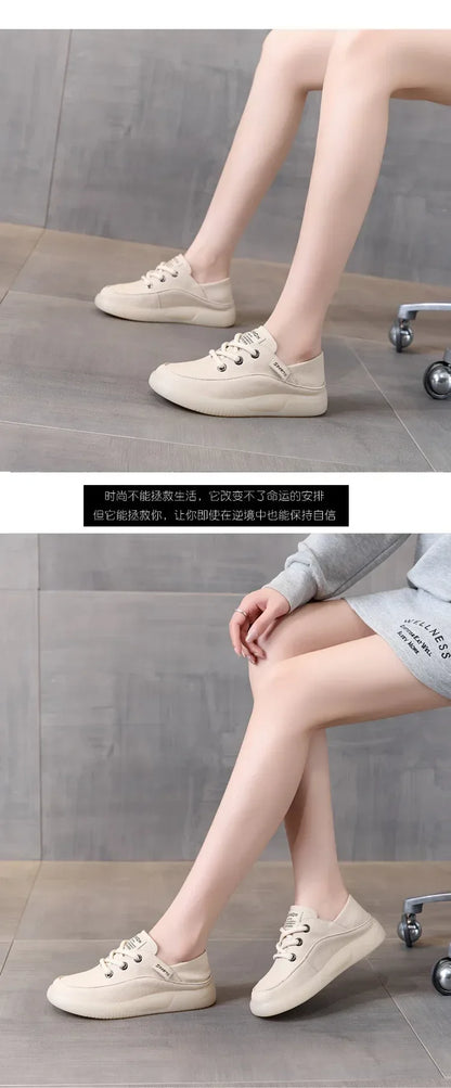 Koznoy 3.5cm Cow Genuine Leather Women Flats Fall Vulcanize Chunky Sneaker Loafer High Brand Platform Slippers Autumn Shoes