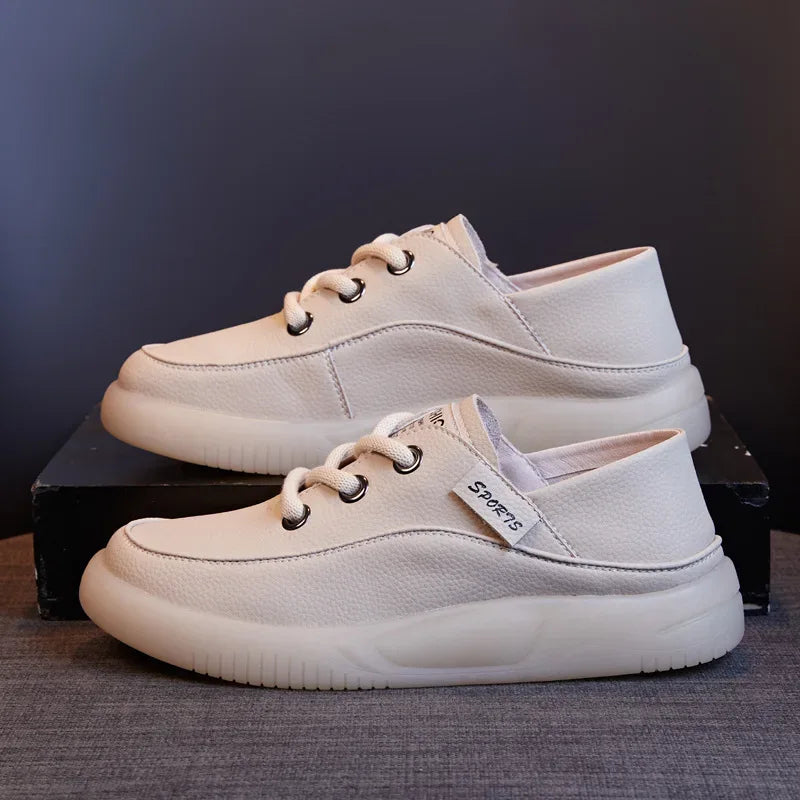 Koznoy 3.5cm Cow Genuine Leather Women Flats Fall Vulcanize Chunky Sneaker Loafer High Brand Platform Slippers Autumn Shoes
