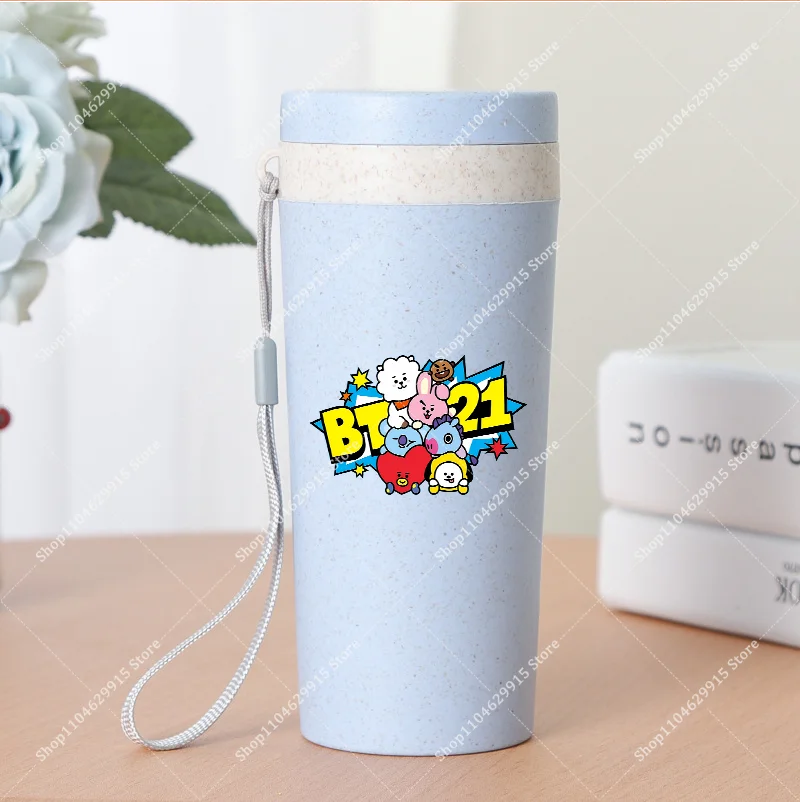 350ml BT21 Portable Water Bottle COOKY TATA RJ Cute Anime Leak-proof Plastic Drinking Cup Milk Coffee Juice Cup Drinkware Gift