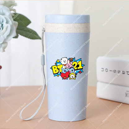 350ml BT21 Portable Water Bottle COOKY TATA RJ Cute Anime Leak-proof Plastic Drinking Cup Milk Coffee Juice Cup Drinkware Gift