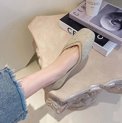 Shoes for Woman 2025 Diamond Flats Women's Summer Footwear Flat Square Toe Pink with Crystals Rhinestone Office 39 Beau Today E