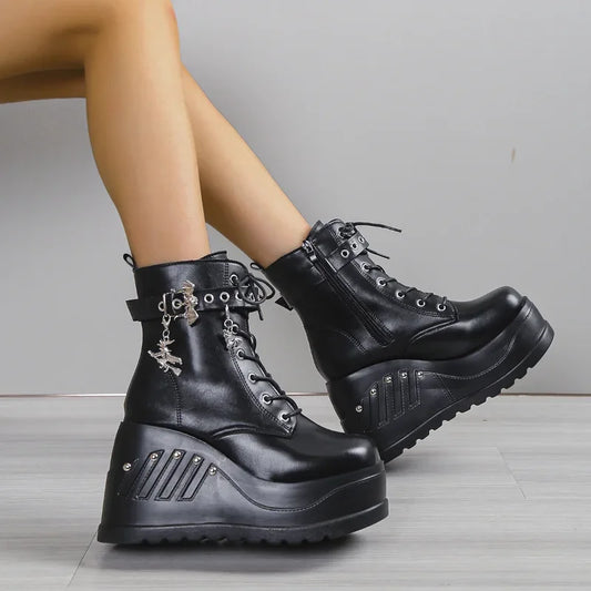 2024 New Boots for Women Fashion Hot Sale Punk Goth Platform Heels Wedge Women's Boots Casual Goth Punk Size 43 Women's Shoes by PDG ibma