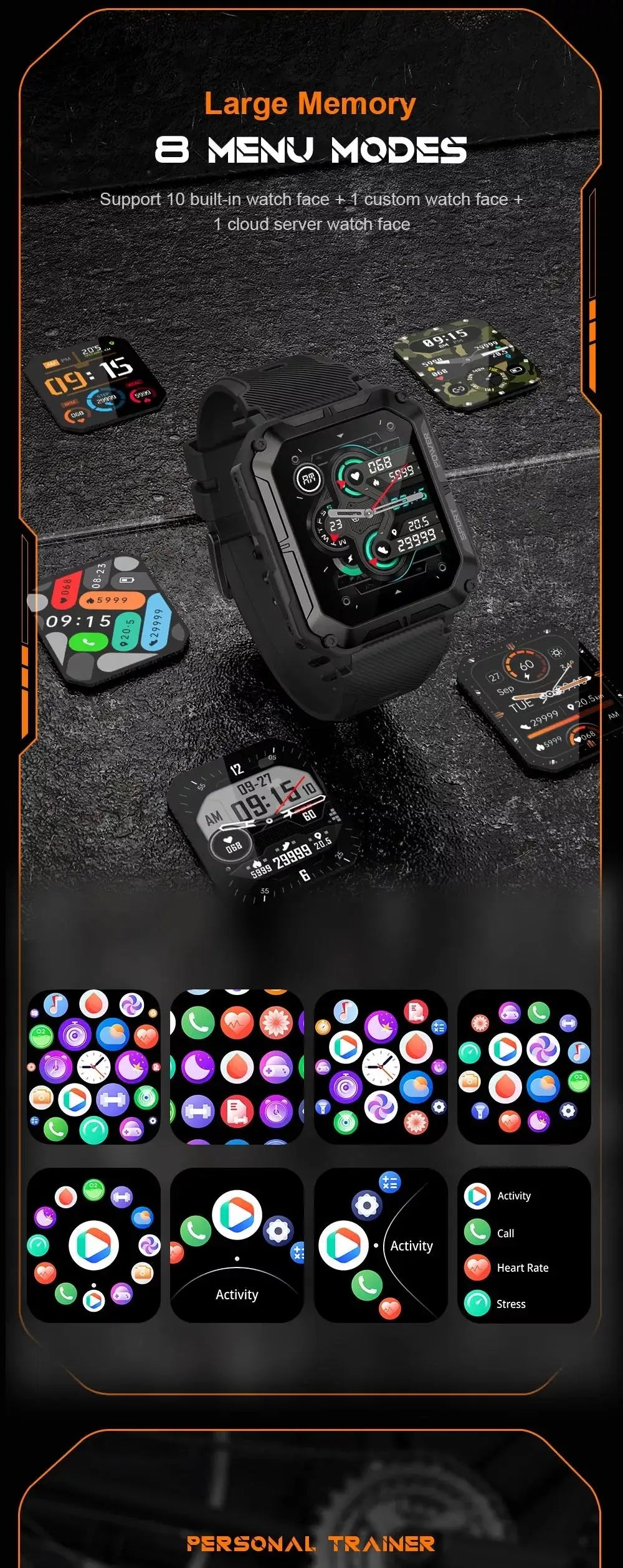 Smart Watch C20 PRO 1.83 Inch Men Music BT Call Outdoor Sports Fitness Tracker Heart Rate Blood Pressure Smartwatch
