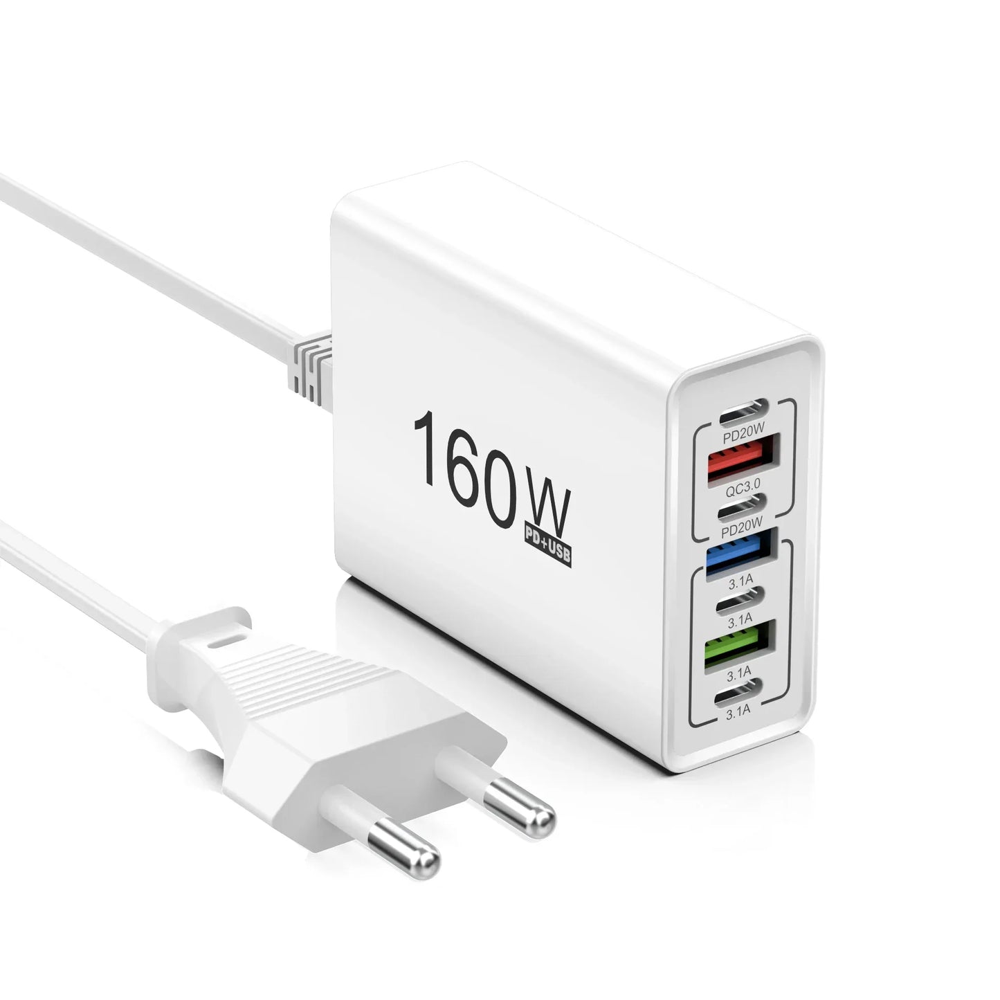 160W 7 Ports USB Charger USB Type C Wall Charger Adapter For Xiaomi iPhone Samsung POCO EU/US Plug USB PD Travel Chargers Socket