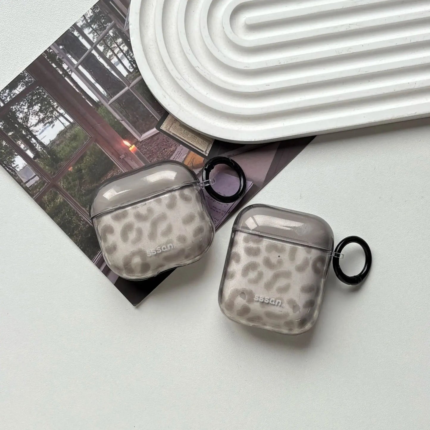 Simple Chic Transparent Grey Leopard Print Pattern Protective Earphone Case Cover for AirPods 1 2 3 4 Pro Pro2 Pro3