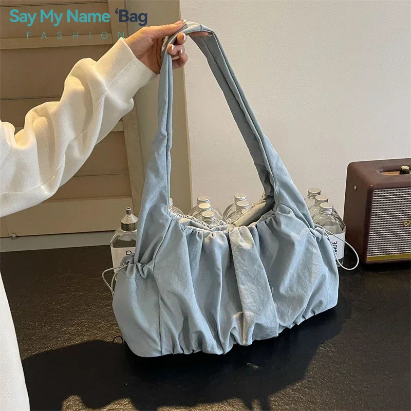Nylon Cloth Bag Women Tote Bag Large Capacity Summer 2025 New Fashionable women's pleated Outdoor Travel bag Shoulder Bag
