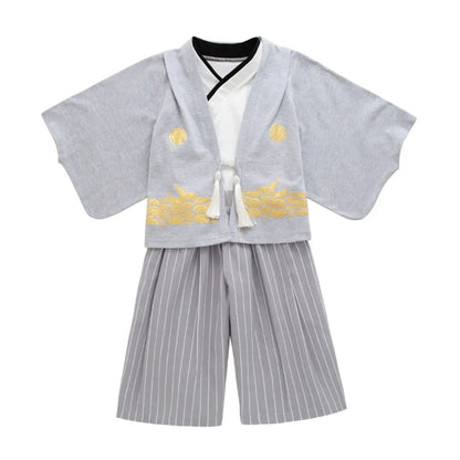 Boys' Kimono Set Traditional Jinbei Kimono For Weddings Graduations Cherry And Autumn Festivals Boys Winter Outfit