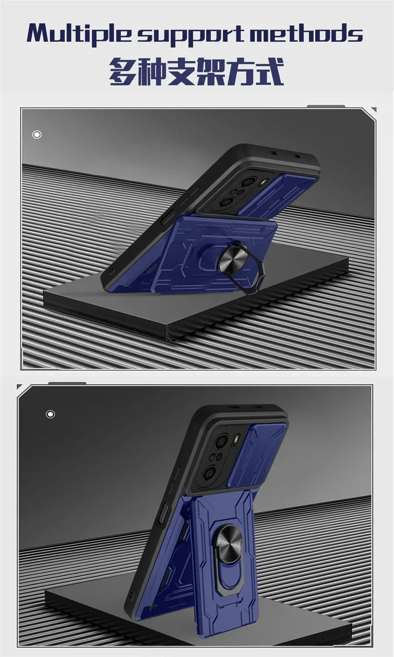 For xiaomi poco f3 case slide card camera armor phone case for pocophone little poco f3 f 3 pocof3 f3poco car holder back cover