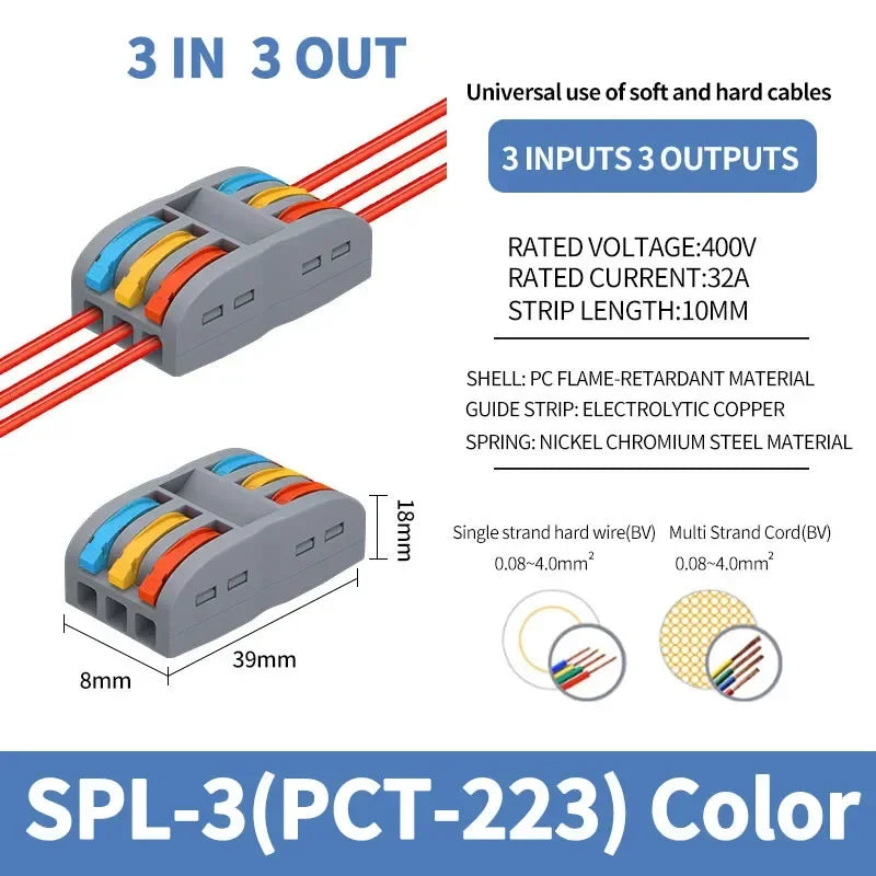 SPL2/3/4/5 Connector Wiring Terminal Quick PCT Lamp Wire Connector Parallel Wire Junction Box 1/2/3/4/5 in Multiple Out Splitter