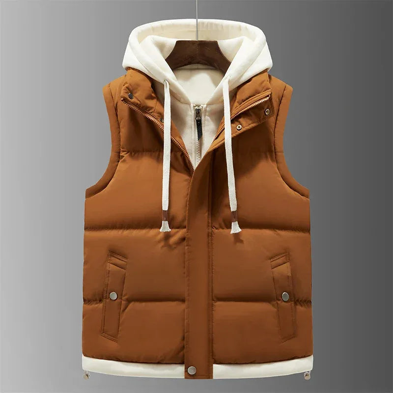 Unisex Fashion Hooded Vests Jacket Sleeveless Vest Autumn Thermal Soft Vests Casual Coats Male Cotton Men's Vest Men Thicken