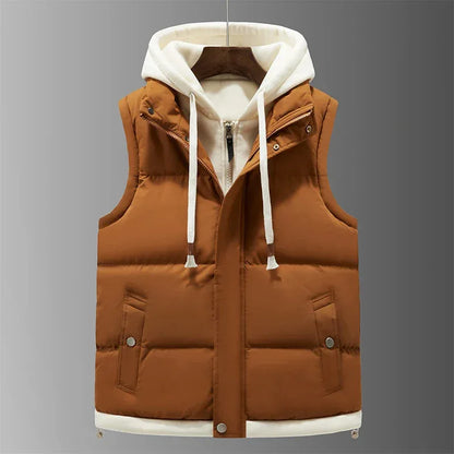 Unisex Fashion Hooded Vests Jacket Sleeveless Vest Autumn Thermal Soft Vests Casual Coats Male Cotton Men's Vest Men Thicken