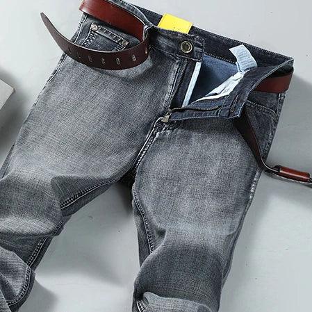Spring Autumn Business Men Jeans Casual Straight Stretch Fashion Classic Black Sky Blue Grey Work Denim Trousers Brand Clothing