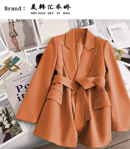2024 Spring Autumn Suit Jacket Office Lady Fashion Elegant Commute Long Sleeve Lace Up Coat For Women 2024 Female Black Tops